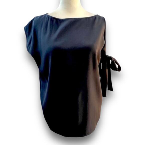 HELMUT LANG deep navy one off shoulder cap sleeve blouse SZ XS - Picture 4 of 11